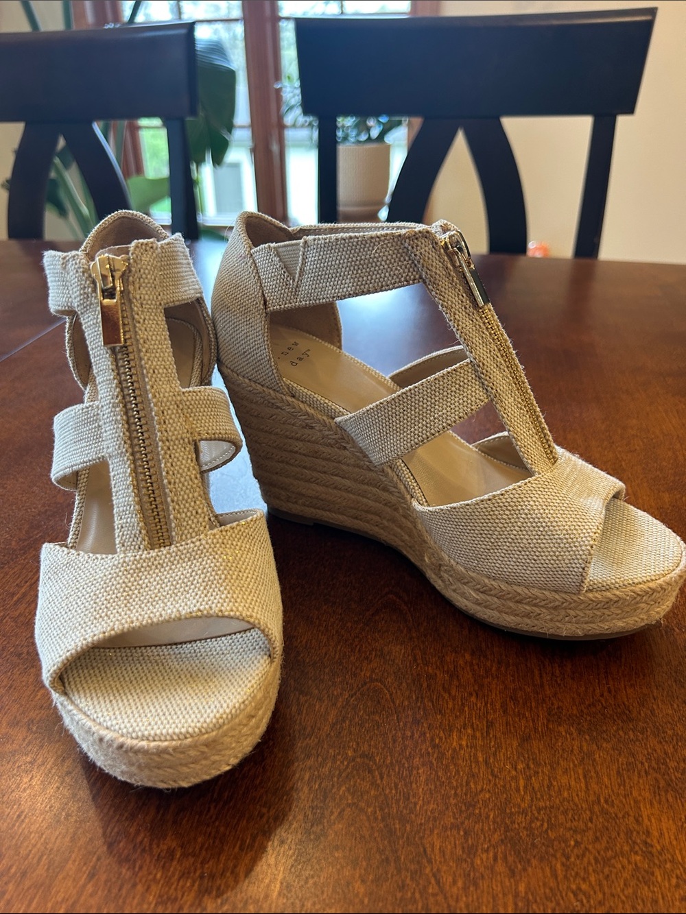 a new day Tan Espadrille Wedge Sandals with Front Zip - Size 6